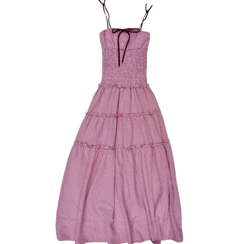 Alohas Masami Checks Burgundy Gingham Maxi Dress NWT Cottagecore Coquette - M